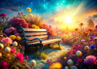 Enchanted Beach Bench: A Fantasy Seascape Stock Photo