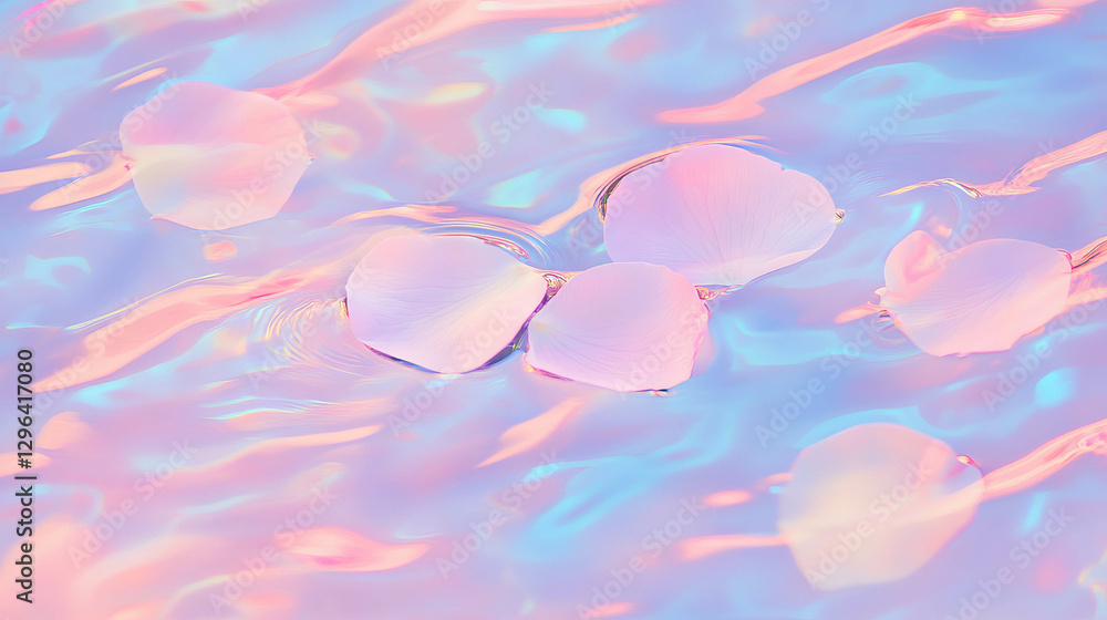 Poster serene petals floating on water with pastel reflections for calm and relaxation concepts