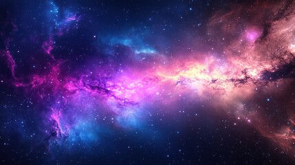 Fototapeta premium Cosmic Nebula Pink, blue gas clouds collide, stars twinkle, deep space background