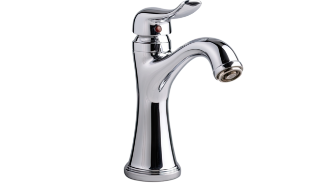 Modern faucet, Shiny Chrome Finish: A close-up shot of a sleek and modern chrome faucet, showcasing its elegant design and reflective surface. It's a symbol of contemporary design and functional art - Powered by Adobe