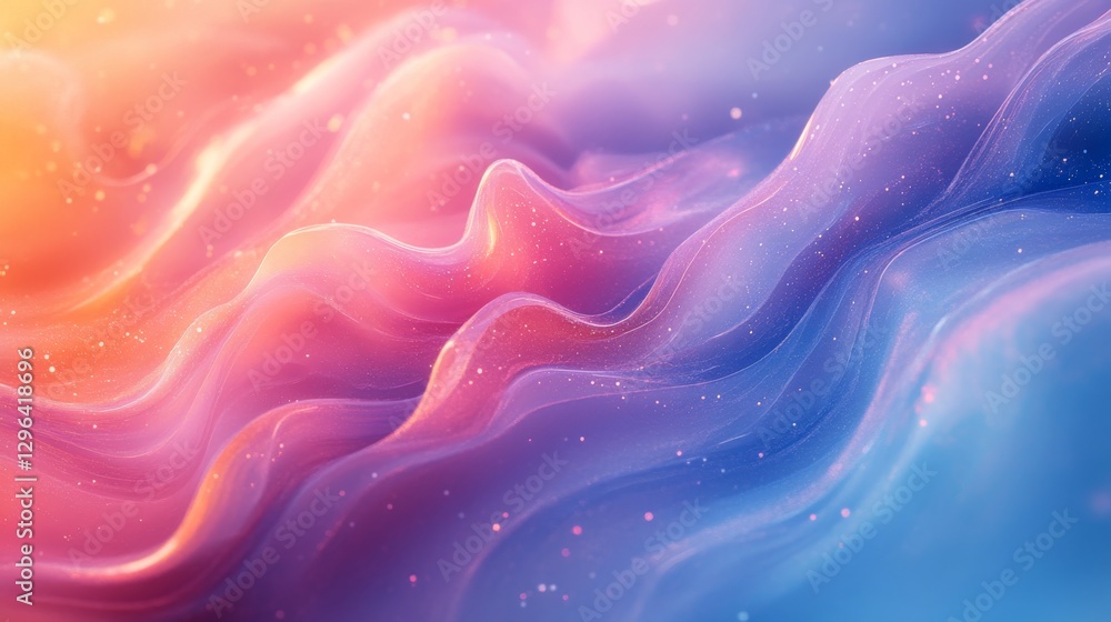Poster abstract flowing colorful waves with subtle light effects and sparkle