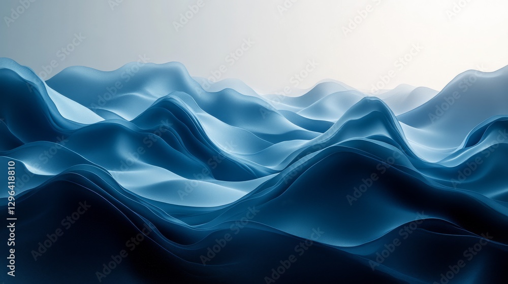 Poster Abstract render of blue flowing forms and layered shapes