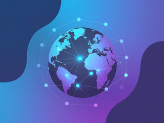 Abstract globe with digital network connections on vibrant gradient background