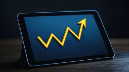 Tablet displaying upward trend graph