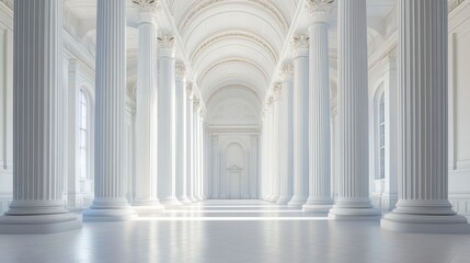 Obraz premium Sunlit Classical Hallway Columns Architecture Interior Design