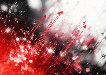 A red-themed data analysis chart with K-line graphs and data arrows, representing the future world of digital networks and advanced analytics. This image symbolizes the rapid evolution of technology, 