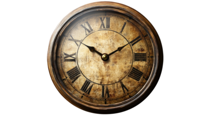 Timeless Elegance: An antique clock, its weathered face bearing Roman numerals, reflects the passage of time in a beautifully crafted design. 