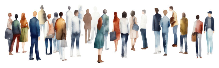 Obraz premium PNG Diverse crowd watercolor illustration