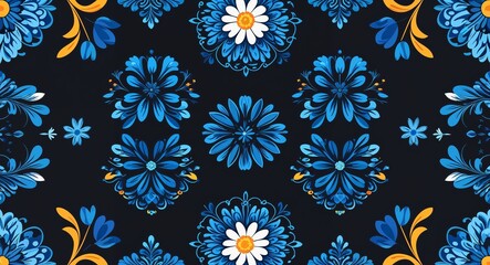 blue decorative patterns abstract cartoon on plain dark black background illustration