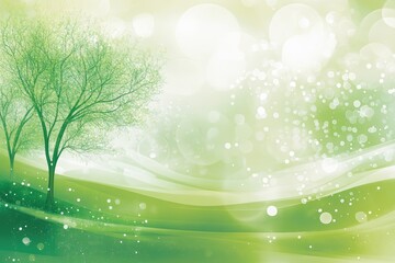 Fototapeta premium Serene Spring Landscape Green Tree Abstract Background Soft Bokeh Lights