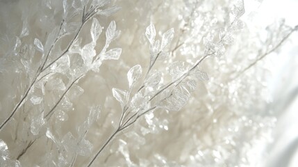 Artificial floral arrangement shows delicate branches with plastic leaves