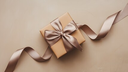 A luxury gift box with a satin ribbon, placed flat on a smooth surface.