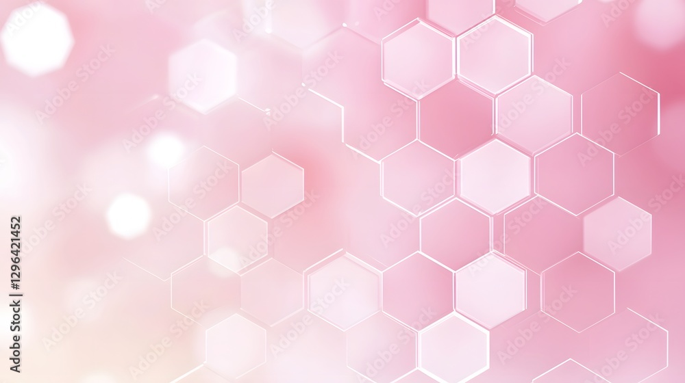 Poster abstract honeycomb structure with bokeh lights on a pink gradient background