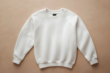 White crew neck sweatshirt mockup on beige background