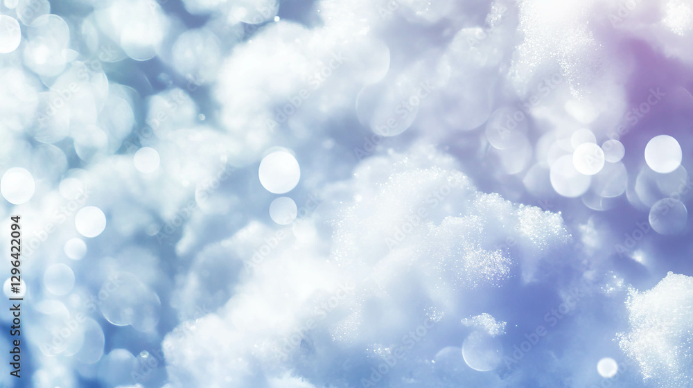 Poster soft snow texture background with fluffy white bokeh for winter designs