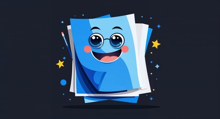 blue paper abstract cartoon on plain dark black background illustration
