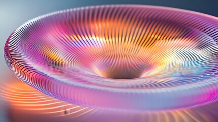 A repeating pattern of translucent coils refracting colored light, their elongated shadows adding depth and dimension, ultra-realistic studio lighting