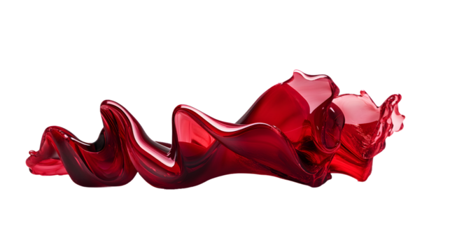 Deep red oil paint splash forming abstract shapes, slow motion, macro shot, cut out, transparent background