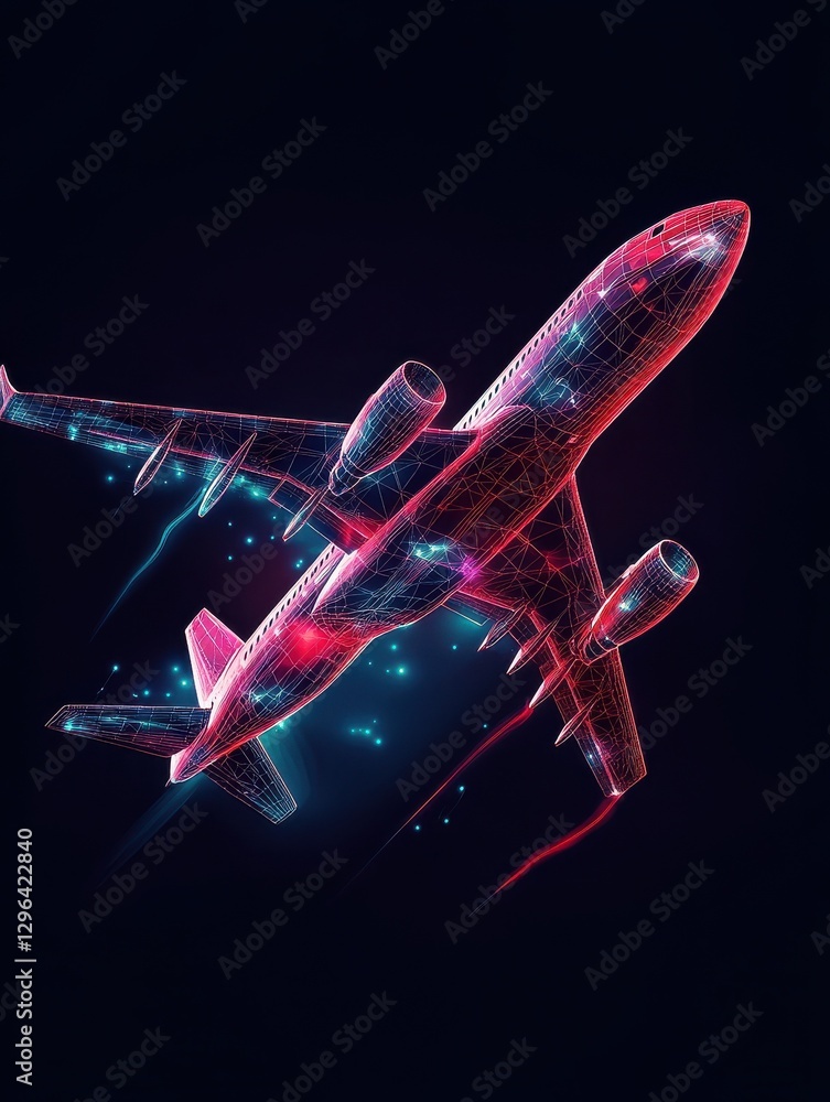 Poster abstract polygonal airplane on black background. ai and teamwork concept. 3d rendering