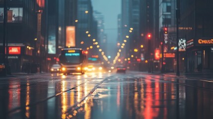 Colorful Reflections on a Wet Urban Street at Night
