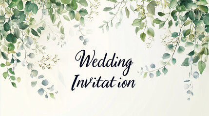 Elegant barn wedding invitation with botanical greenery and graceful font and copy space