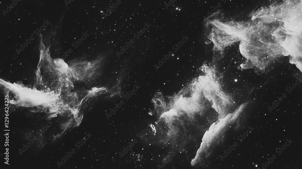 Poster cosmic landscape with sparkling stars and nebula in deep space