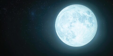 Fototapeta premium A large blue moon is in the sky with a lot of stars. The moon is the main focus of the image and it is surrounded by a dark background. The scene gives off a sense of calmness and serenity