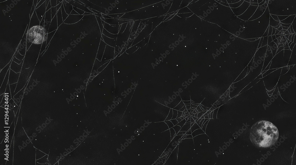 Poster enchanting night sky with spider web and moonlight texture for mysterious design