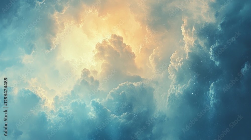 Poster an ethereal image featuring luminous clouds with a soft color palette