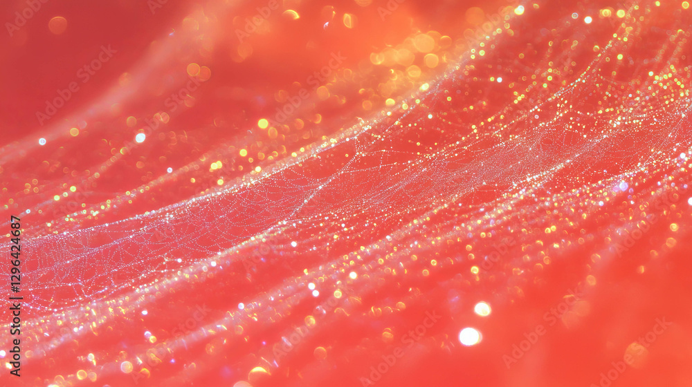 Poster intricate spider web with water droplets on vibrant background for nature design