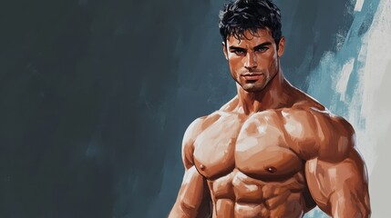 Obraz premium a cartoon of a man with a muscular body and no shirt.