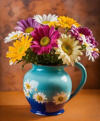 Beautiful daisies in a vibrant ceramic vase