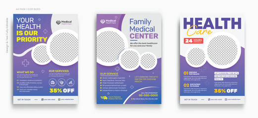 Healthcare Flyer template. Requirements, service list. Flyer, booklet, leaflet print,