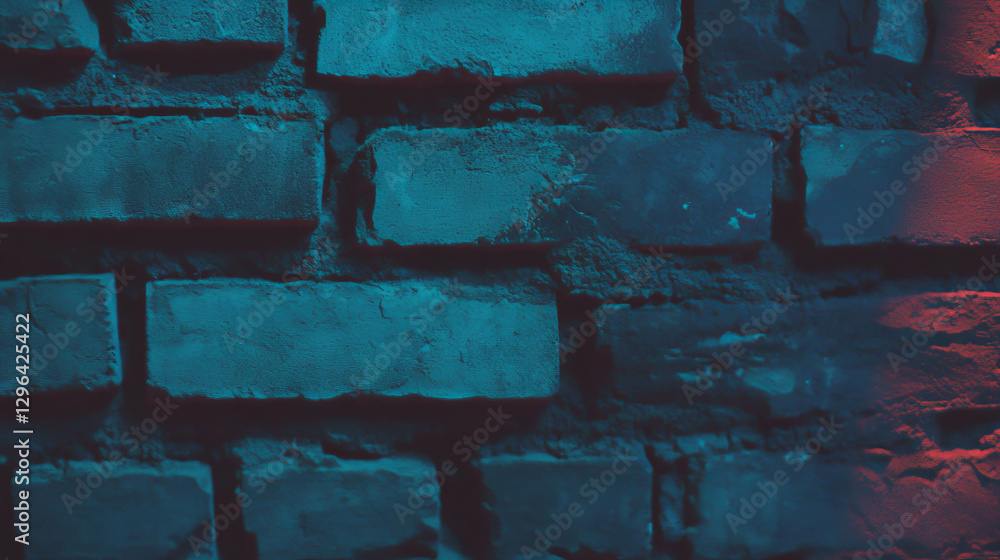 Aufkleber dark stained brick wall texture with deep grooves and colorful light effects for background design