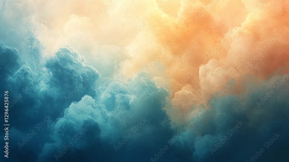Poster abstract cloudy sky with color gradient from blues to warm colors