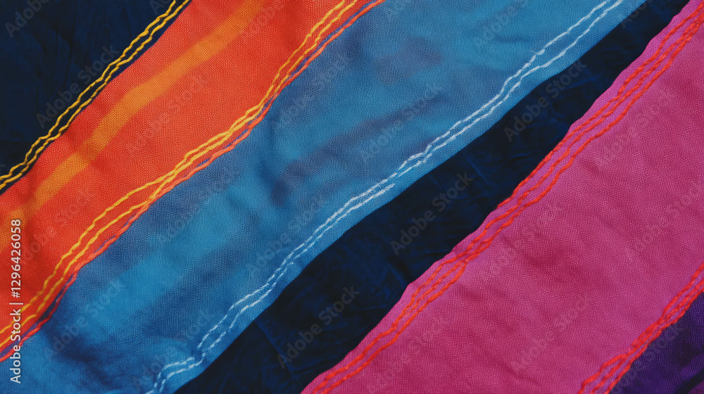 Poster vibrant stitched fabric background with colorful textures for textile design