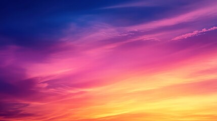 Obraz premium Vibrant Sunset Sky - Stunning sunset with vibrant colors of pink, purple, orange, and yellow filling the sky. Perfect for backgrounds
