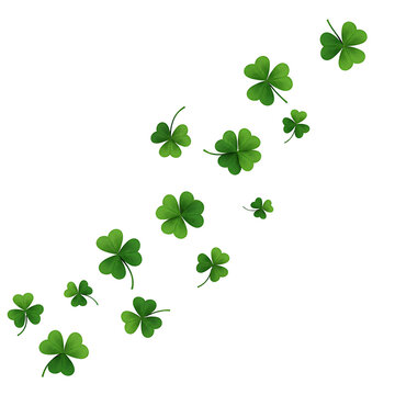 A beautifully layered PNG of delicate falling four-leaf clovers with varying shades of green creating a sense of luck and charm