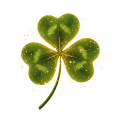 A magical glowing lucky clover emitting golden sparkles appearing to radiate positive energy and good fortune