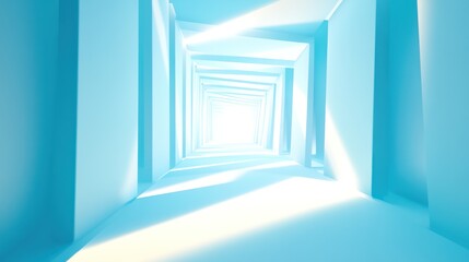 Fototapeta premium Blue light tunnel, receding perspective, abstract background, modern design, website banner
