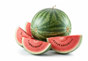 Juicy watermelon with sliced isolated on white background. Clipping path