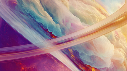Abstract planet with colorful rings and textured surface