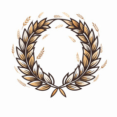 Elegant golden laurel wreath design on white background, victory symbol