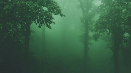 Fototapeta premium Enchanting forest foliage in mysterious green misty atmosphere