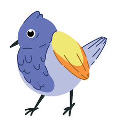  Cute bright bird. Vector illustration of a feathered bird in spring. Isolated on a white background. Cute cartoon picture for a postcard