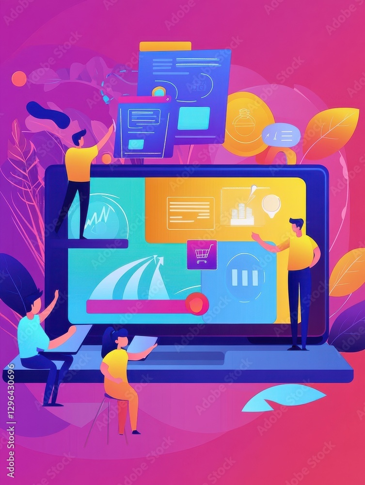 Poster seo, website, software development. app optimization, programming. web designers, programmers cartoo