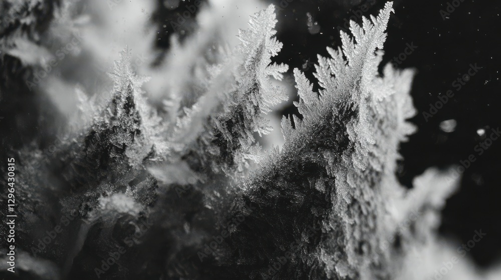 Poster frost patterns on window glass in macro detail
