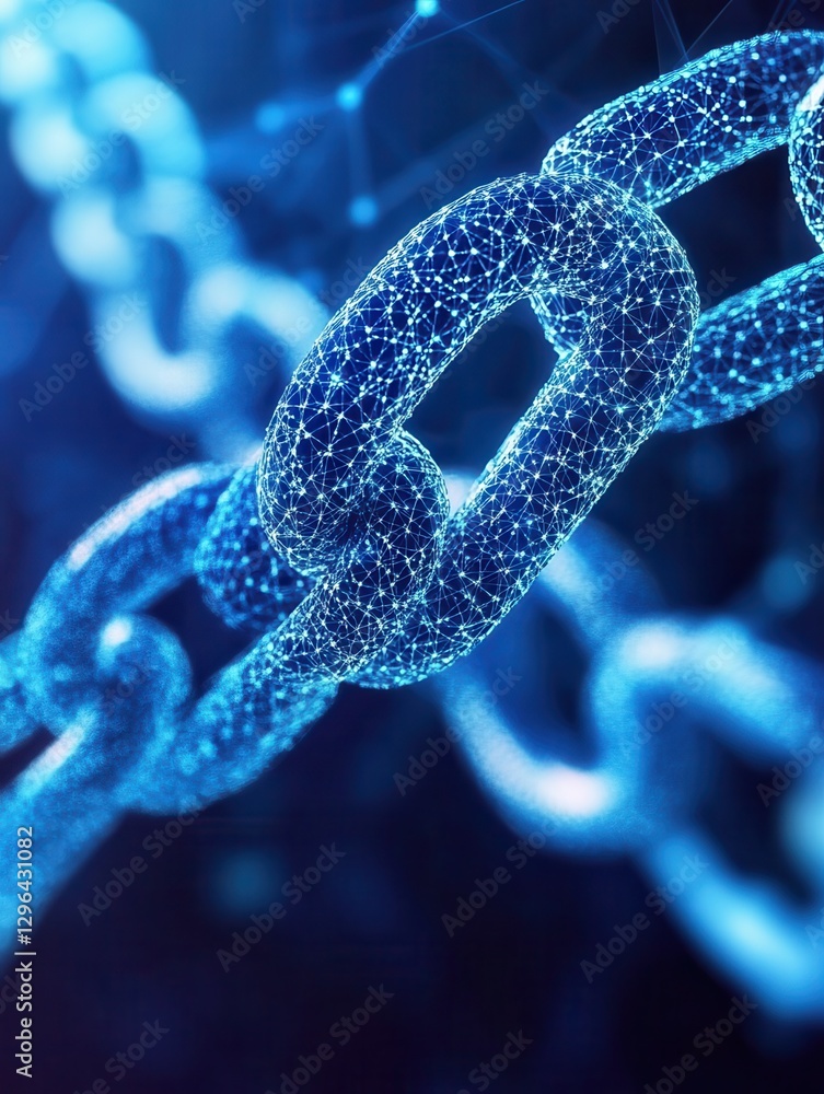 Poster blockchain technology network futuristic hud background with chain of blocks polygon peer to peer ne