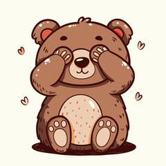 Fototapeta premium Cute cartoon bear covering eyes with paws, playful innocence