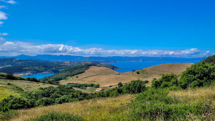 Hiking Trail Through Rolling Grasslands in Basque Country, Spain